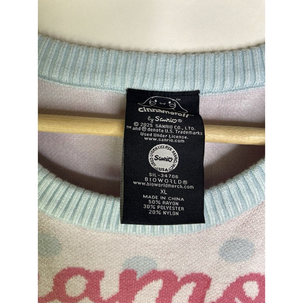 Sanrio Cinnamoroll Kawaii Knit Pastel Blue Pink Long Sleeve Sweater Womens XL - Picture 3 of 10